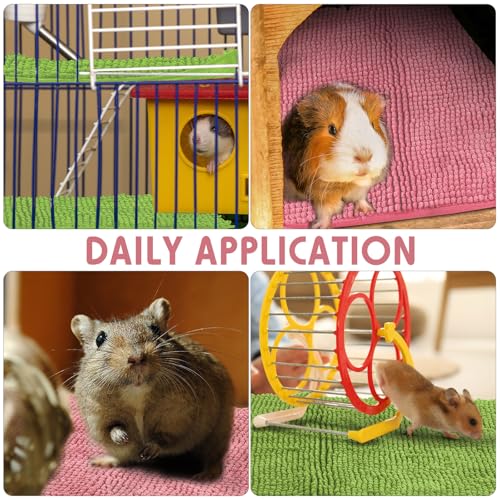 4 Pcs Guinea Pig Cage Liner (Green Pink / 12 x 12 Inch / Low Pile Chenille)