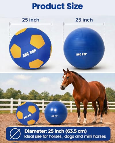 Herding Ball for Dogs Horse Ball & Cover 25" for Horses Large with Hand Pump for Play (Blue and Yellow / 25 inches)