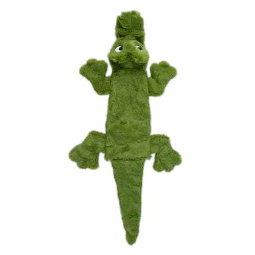 2-in-1 Stuffless Squeaky Dog Toy - Alligator, Medium (Green/Alligator / Medium)