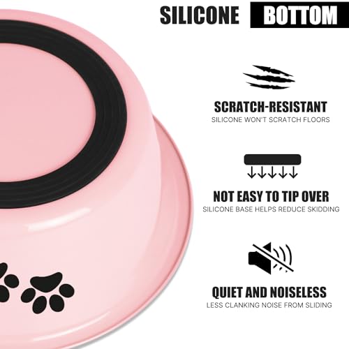 Stainless Steel Dog Bowls (Pink / 8.5 Cups/71 OZ)