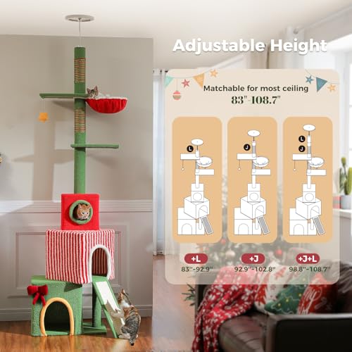 83 108'' Floor to Ceiling Cat Tree for Large Adult Cats (L(82''-108'') / Xmas Red)