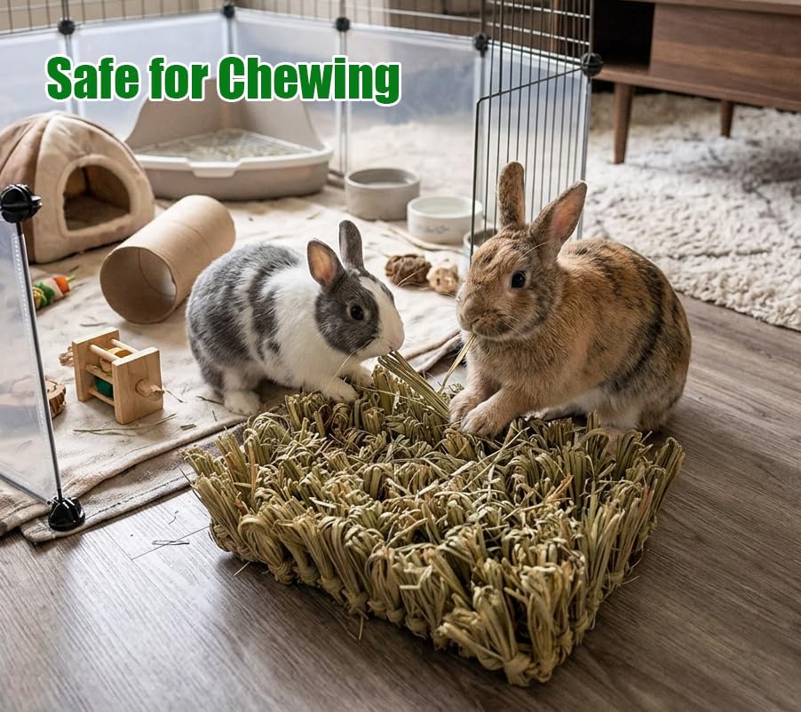 Rabbit Grass Bed Bunny Natural Woven Foraging Mat Guinea Pig Hay Mat Enrichment Toy Scratch Pad for Chinchilla Squirrel Hedgehog (1PCS)