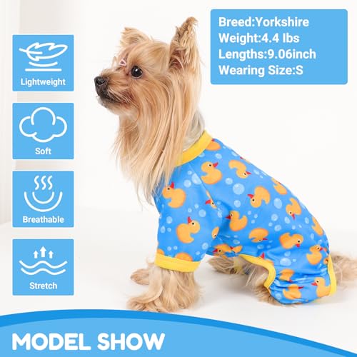 Dog Pajamas Small Sized Dogs Stretchable Summer Dog Clothes Pjs 4 Legs Girl Boy Cute Soft Puppy Outfits Doggie Cat Jammies Jumpsuit Sleeper for Pet (Blue Duck / X-Small (Chest 11in ))