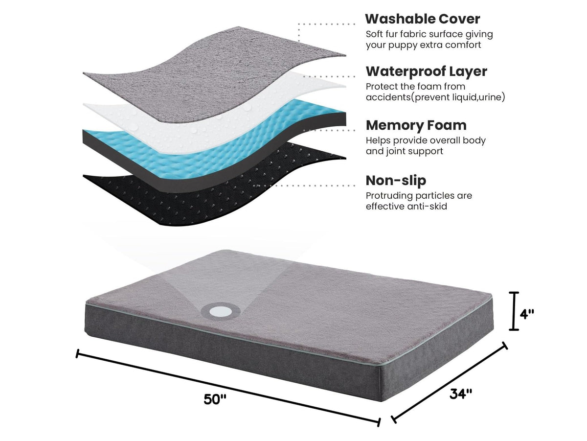Cooling Dog Beds for Dogs (Grey / XXX-Large: 50" x 34" x 4")