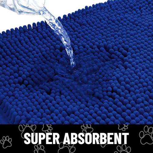Dog Door Mat for Muddy Paws (36"X24" / Royal Blue and White)
