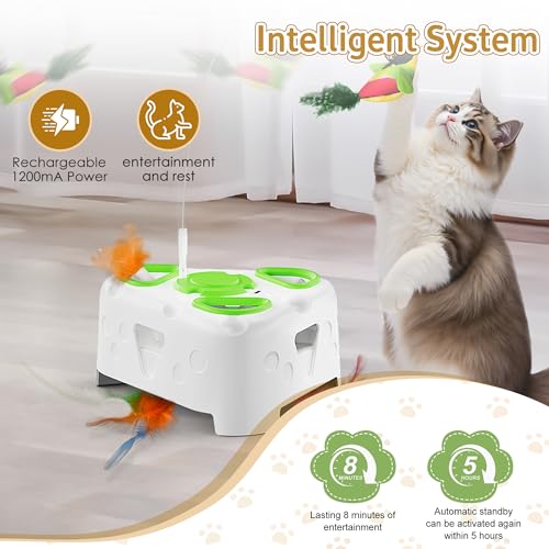 3-in-1 Automatic Interactive Cat Toy, Flying Bird, Mole & Feather (White)