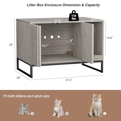 Litter Box Enclosure (Grey / 31.5"L x 20"W x 22"H)