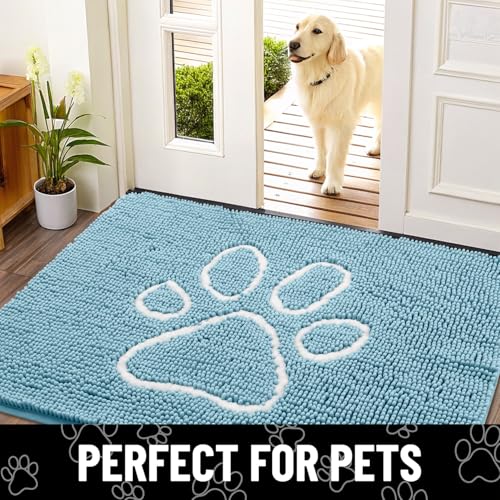 Dog Door Mat for Muddy Paws (48"X30" / Sky Blue and White)
