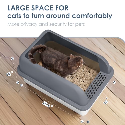 XL Enclosed Stainless Steel Cat Litter Box for Big Cats (Grey & Sliver / Large)