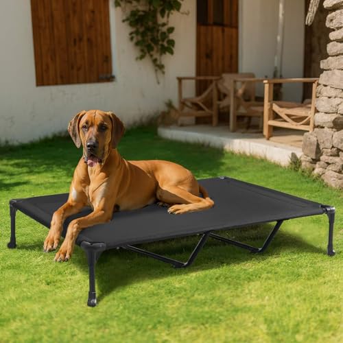 Outdoor Elevated Dog Bed Large Sized Dogs (59.0"L x 37.5"W x 9.0"Th / Black)