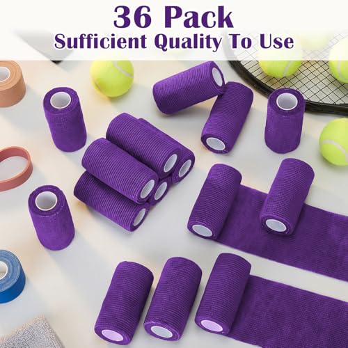 36 Pcs Self Adherent Bandage 4" X 5 Yard Wrap Breathable (Deep Purple / 4" X 5 Yard)