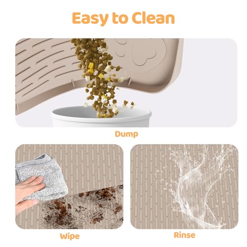 Dog Food Mat 34''x22'' Extra Large Dog Mat for Food and Water (34"L x 22"W / Khaki)