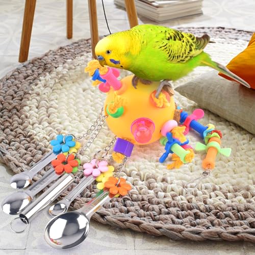 Bird Toys Pull Spoons Colorful Acrylic Stick Toys Parrot Chew Toy for Amazon Parrot (Yellow ball)