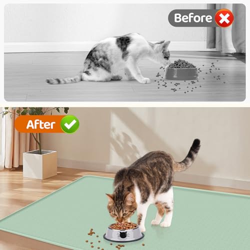 Cat Food Mat Extra Large Silicone Pet Bowl Mat 51''x25.6'' (Green / 51"L x 25.6"W)