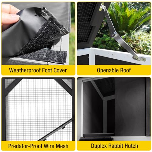 2 Story Large 39.3" Rabbit Hutch (Black/White / 39.3"L x 22.0"W x 36.8"H)