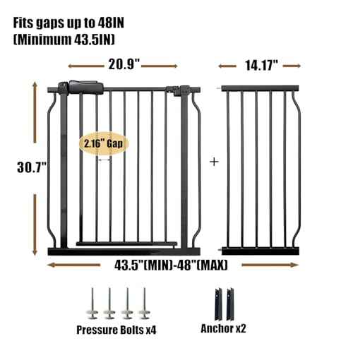 43.5 48 Inch Baby Gate Extra Wide Dog Gate Indoor for Stairs & Doorways (Black / 43.5"-48"/110-122CM)