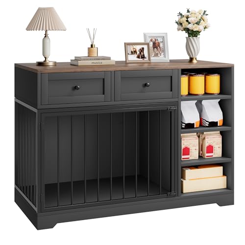 47" Medium Dog Crate Furniture with Storage (Black / 47.2"L x 23.6"W x 33.5"H)