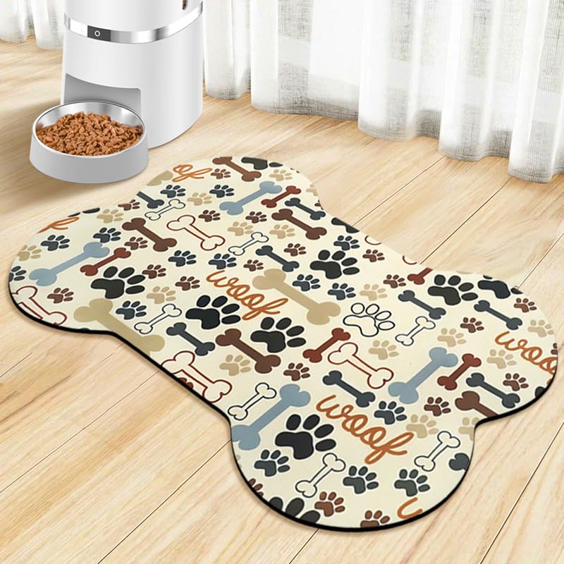Dog Food Mats for Floors Waterproof (Beige Bone / 23.6"L x 15.7"W)
