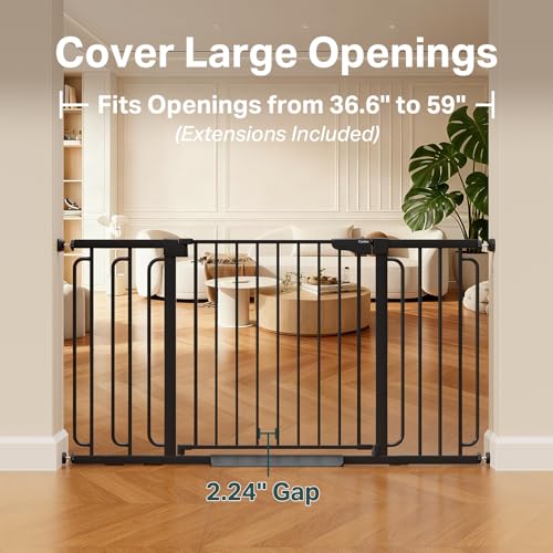 36.6 59" Extra Wide Baby Gate for Stairs (Black / 36.6-59"W x 30.5"H)