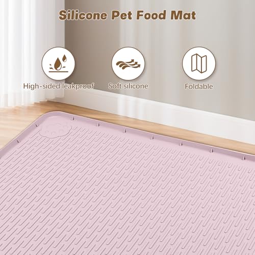 Cat Food Mat Extra Large Silicone Pet Bowl Mat 50''x35'' (Pink / 50"L x 35"W)