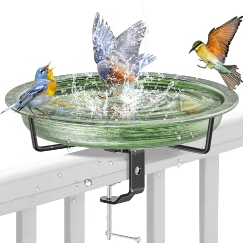 Deck Mounted Bird Bath for Outside (Retro Green)