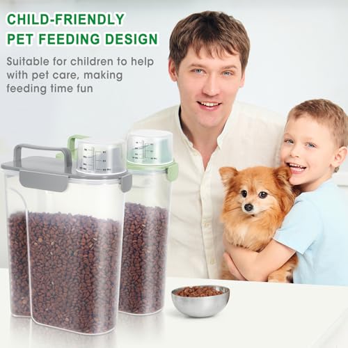 Pet Dog Cat Food Storage Containers 2 Pack 10 to 14 Lbs (Light Green&Light Grey / 6 Qt -2 Pack)