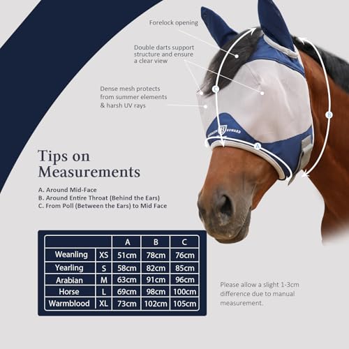 Half Face Horse Fly Mask UV Protection and Breathable for Equine Use Comfortable Navy XL (navy / X-Large (Warmblood))