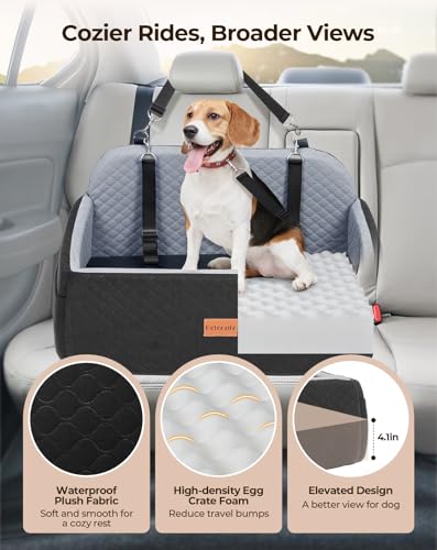 Dog Car Seat Booster Bed for Dog Under 55 Lbs (Black/Gray / Large)
