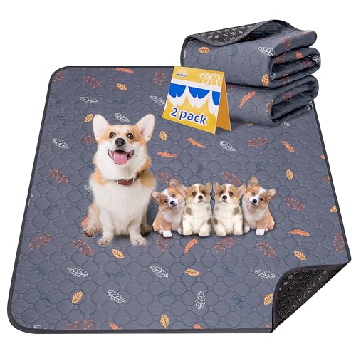 Washable Pee Pads for Dogs 2 (Leaves - Deep Grey / 24x36 Inch (Pack of 2))