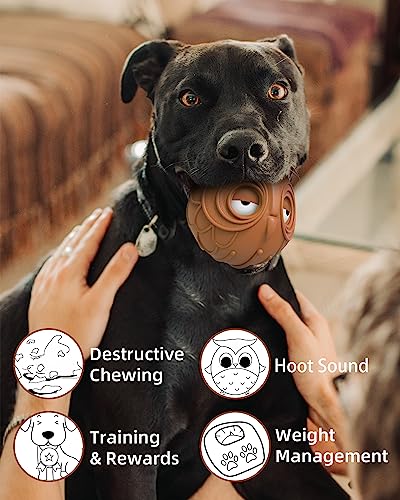 Giggle Ball for Dogs Owl Dog Toys for Aggressive Chewers Medium Large Dogs Fun Gift for Dog Natural Rubber Herding Ball for Dogs Cute Owl Hoot Brown New (Brown)