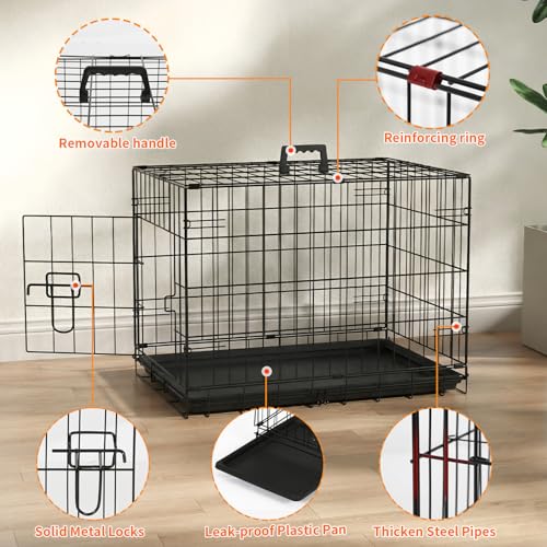 24" Foldable Metal Dog Crate (Dark Black)