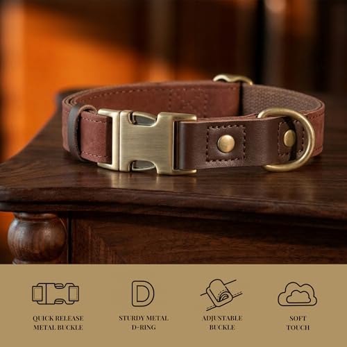 PU Leather Dog Collar for Small Dogs Puppy (Reddish Brown / S: Neck 11-15", Width ⅝")