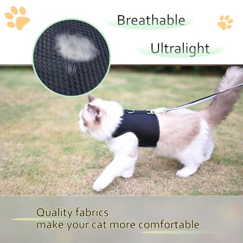 Cat Harness and Leash Set for Walking Escape Proof (Black / M 5.5-9 lbs)