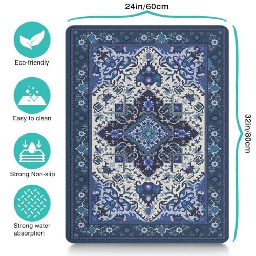 Pet Feeding Mat for Floors Waterproof Dog Mat for Food and Water Absorbent Quick Dry Non Slip mat for Cat Bowls (32"L x 24"W / BlueBoho)