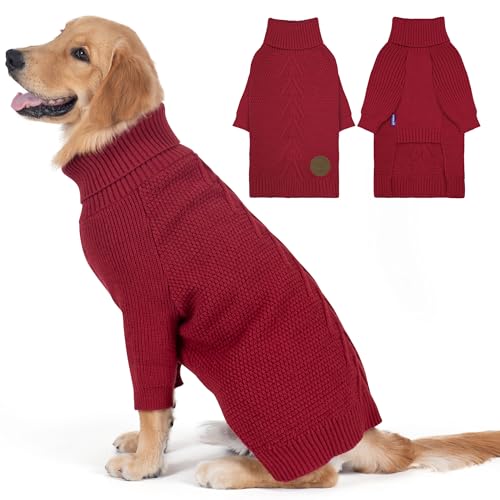 Dog Sweater Long Sleeve Warm Knit Sweaters for Large Dogs Boy Girl (Burgundy / XX-Large)