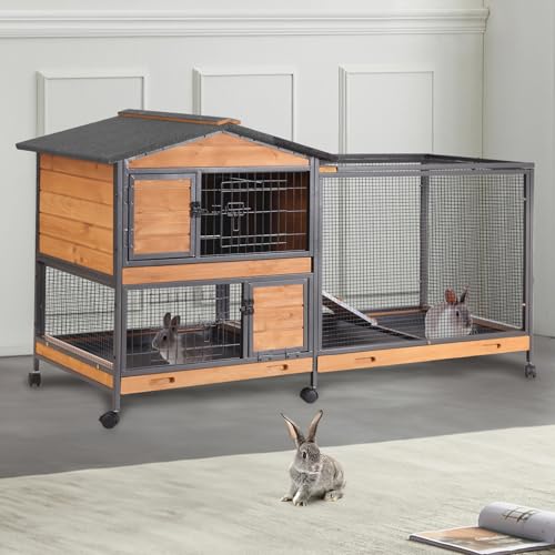 Indoor Rabbit Hutch with Metal Frame & Pull (Orange)