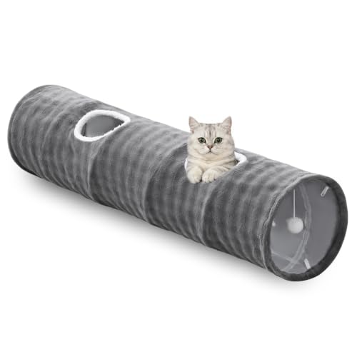 Straight Bubble Cat Tunnel for Indoor Cats 47"x12" (Grey / Straight)