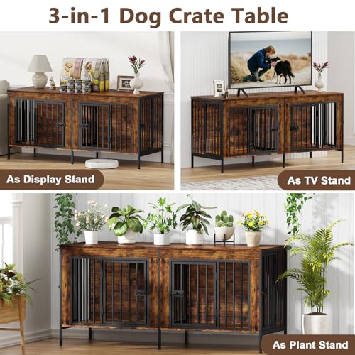 55.12" Dog Crate Furniture for 1 or 2 Dogs (Brown / 55.1"L x 20.5"W x 26.2"H)