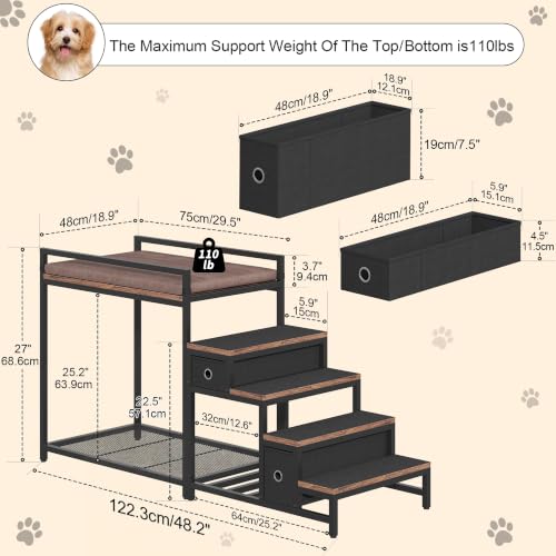 Pet Bunk Bed with Removable Stairs and 2 Drawers (Brown+Black)