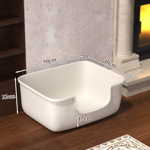Large Cat Litter Box with High Sides (White)