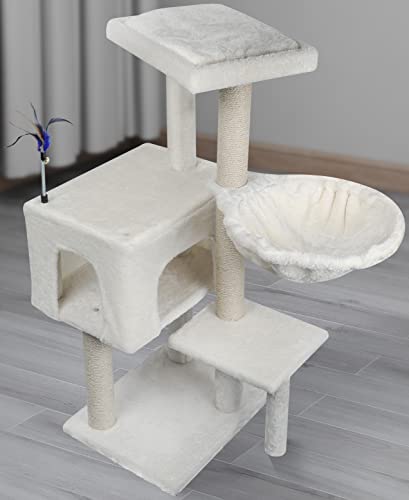 Cat Tree Has Scratching Toy with A Ball Activity Centre Cat Tower Furniture Jute (Beige / 36.6'')