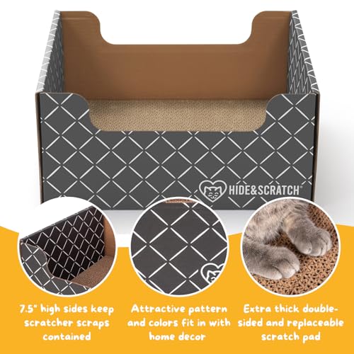 Cardboard Cat Scratcher Box & Bed Dark Grey 2 Pack Cat Pad (Dark Grey)