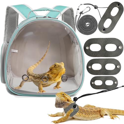 Bearded Dragon Travel Backpack with Harness and Leash Set (Green)