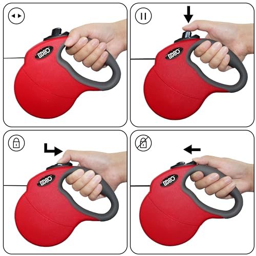 Retractable Dog Leash for Small Dogs Reflective Tape Lead with Stop and Lock Control (Large 16ft / Red)