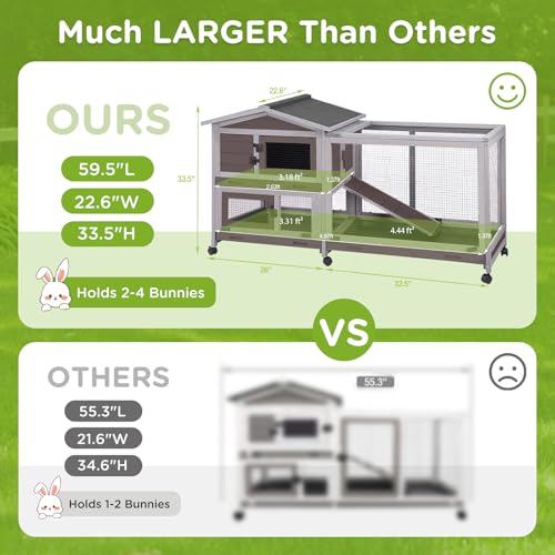 Large Indoor Rabbit Hutch Bunny Cage with Chew