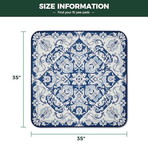 Washable Pee Pads for Dogs (Mandala Blue / 35" Square (2 Packs))