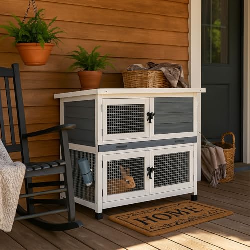 2 Story Solid Wood Rabbit (Grey)