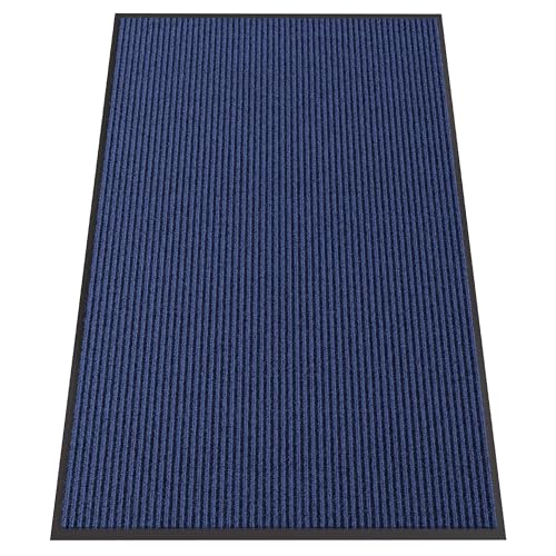 Front Door Mat Outside Entrance (Blue Striped / 3' x 5' (Rectangular))