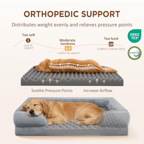 Waterproof Orthopedic Dog Bed for Extra Large Dogs (42.0"L x 30.0"W x 8.5"Th / Grey)