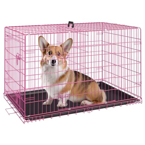 30" Foldable Metal Dog Crate (Pink)